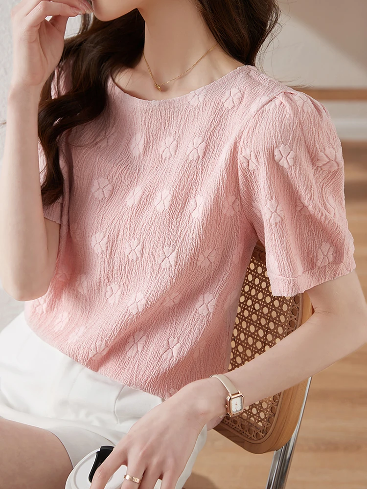 Женский шифоновый топ с коротким рукавом пышными рукавами