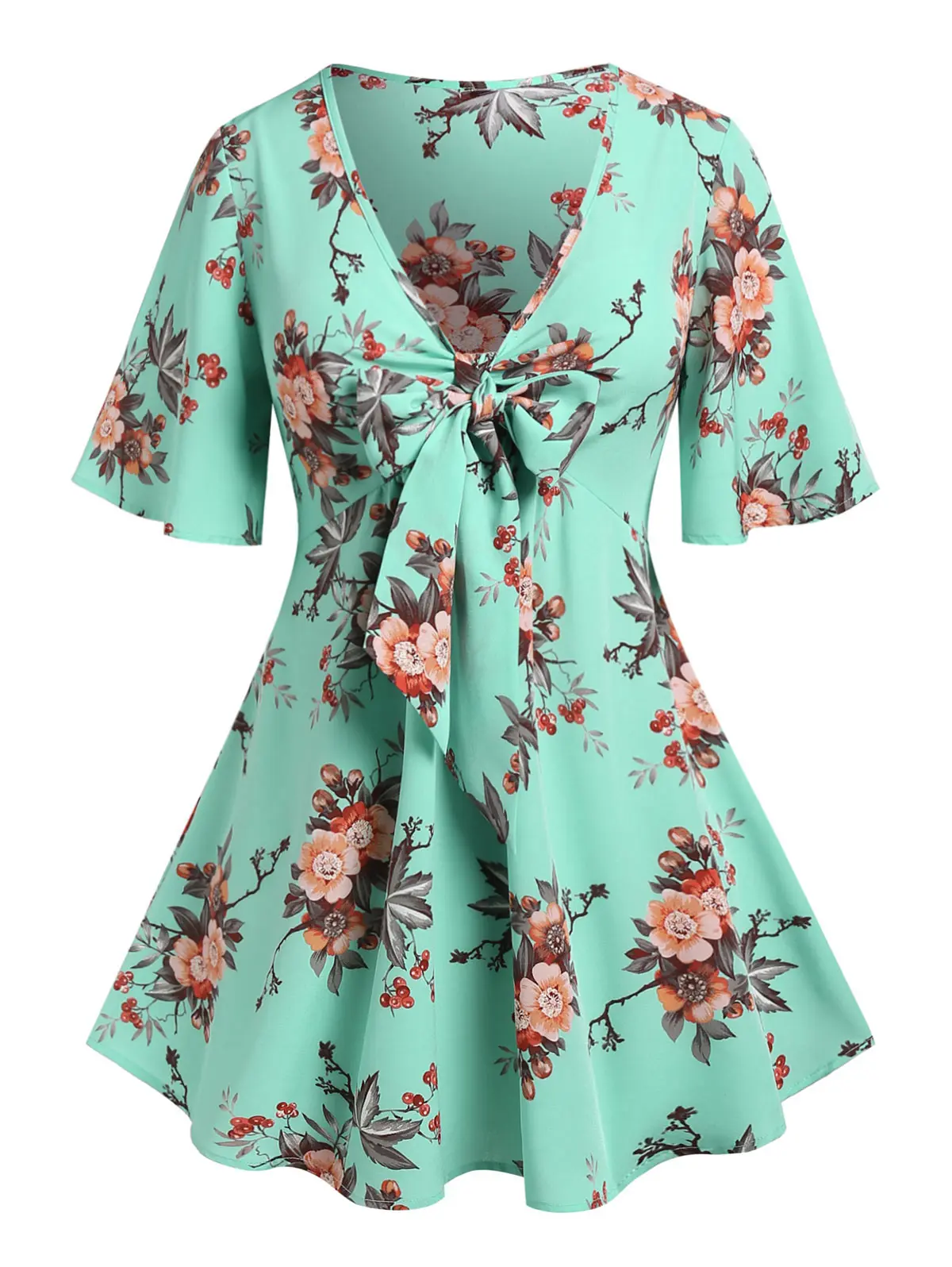 

Женская блузка с глубоким вырезом ROSEGAL 5XL, с рукавами-фонариками и бантом, с цветочным принтом, сексуальный топ с глубоким вырезом для весны и...