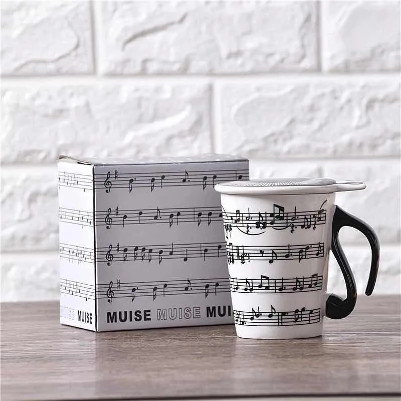 

280ml Coffee Mug with Lid Keyboard Tea Cup Piano Stave 8 Inch Creative Music Stave Keyboard Plate and Bowl or Best Gift