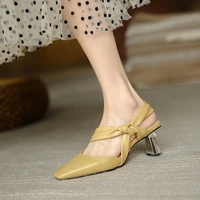 tophqws 2022 retro square toe pumps luxury designer heels shoes for women korean fashion sexy slingback high heels women sandals
