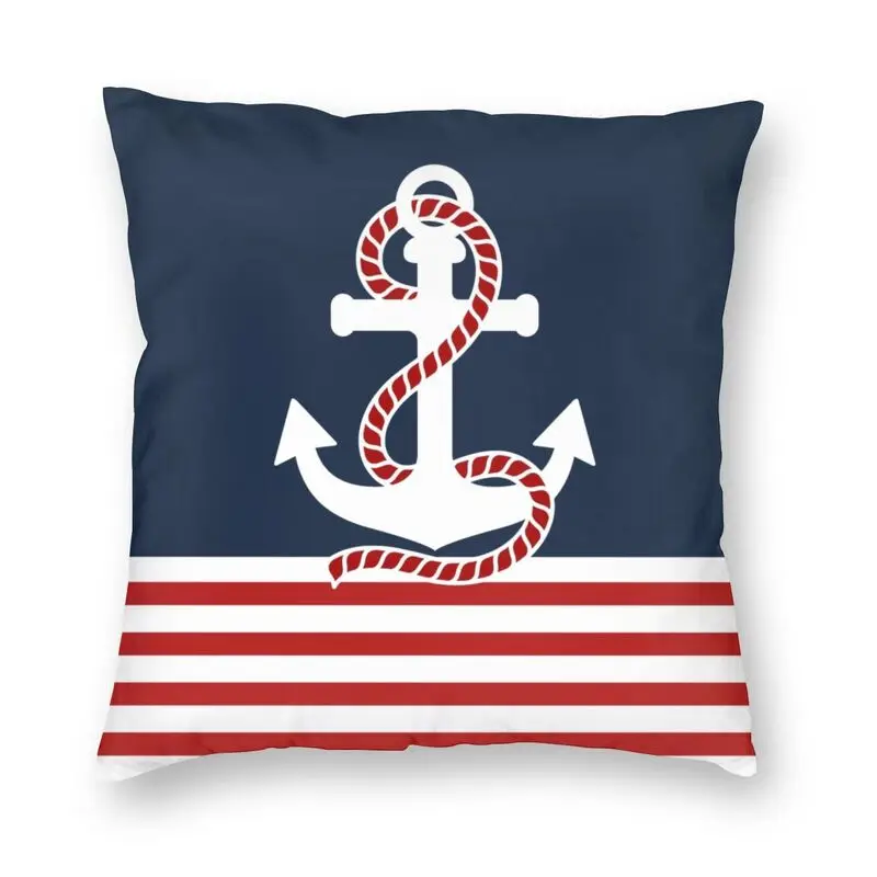 

Nautical Stripes And Red Anchor Throw Pillow Case Decoration Custom Sailing Sailor Cushion Cover 40x40 Pillowcover for Sofa