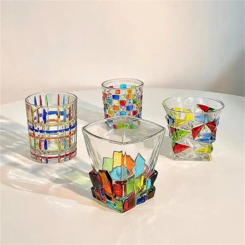 

Italy Zecchin Design Multicolor Crystal Whisky Glasses Gothic Old Fashioned Rock Glass Hand Painted Dazzle Color Whisky Tumbler