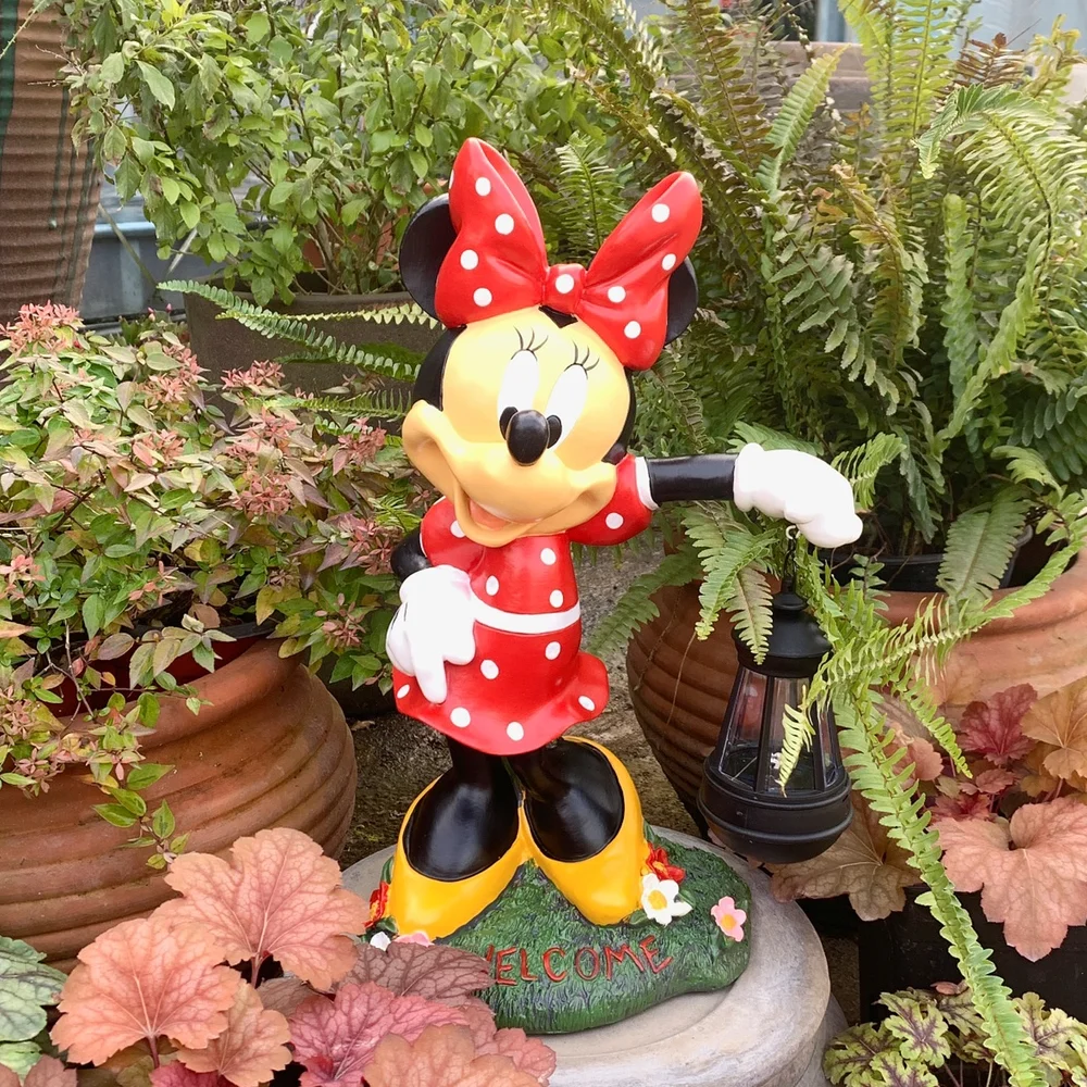 

42cm Disney Classic Minnie Anime Cartoon Figurine Solar Resin Floor Ornament Kawaii Minnie Statue Home Patio Decoration Supplies