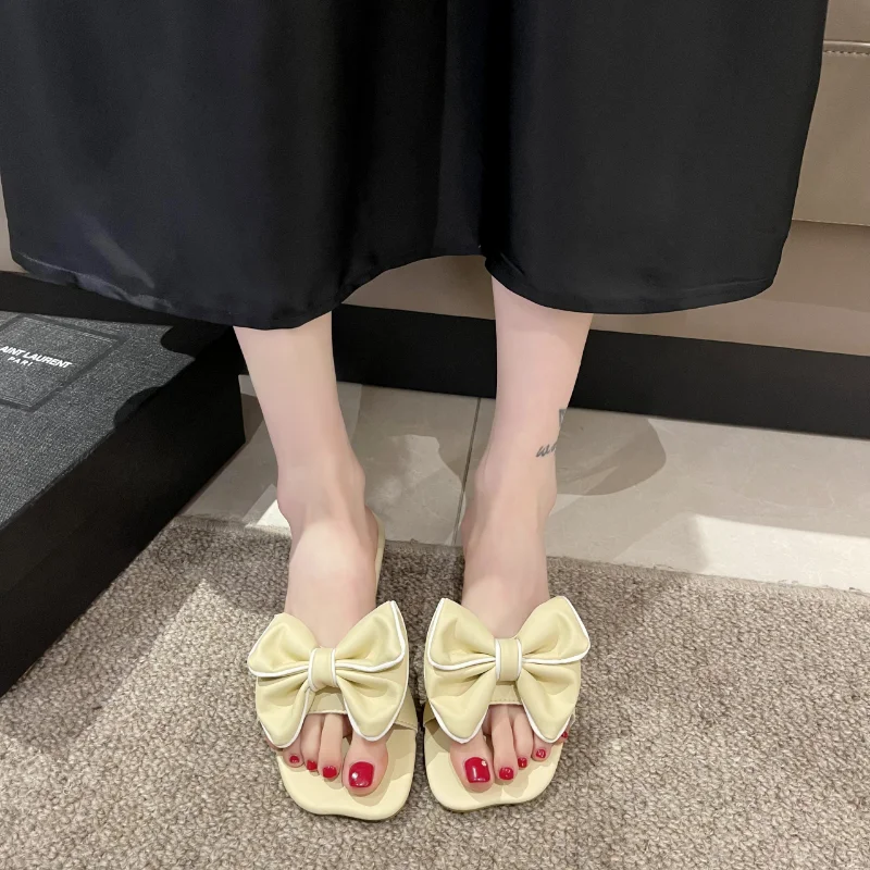 

Туфли женские с открытым носком, брендовые базовые, повседневные шлепанцы, с бантом-бабочкой, лето 2023