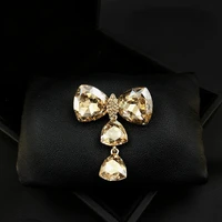 special clear autumn gold bow tie tassel brooch womens korean luxury stylish corsage high end pins rhinestone jewelry gifts pin
