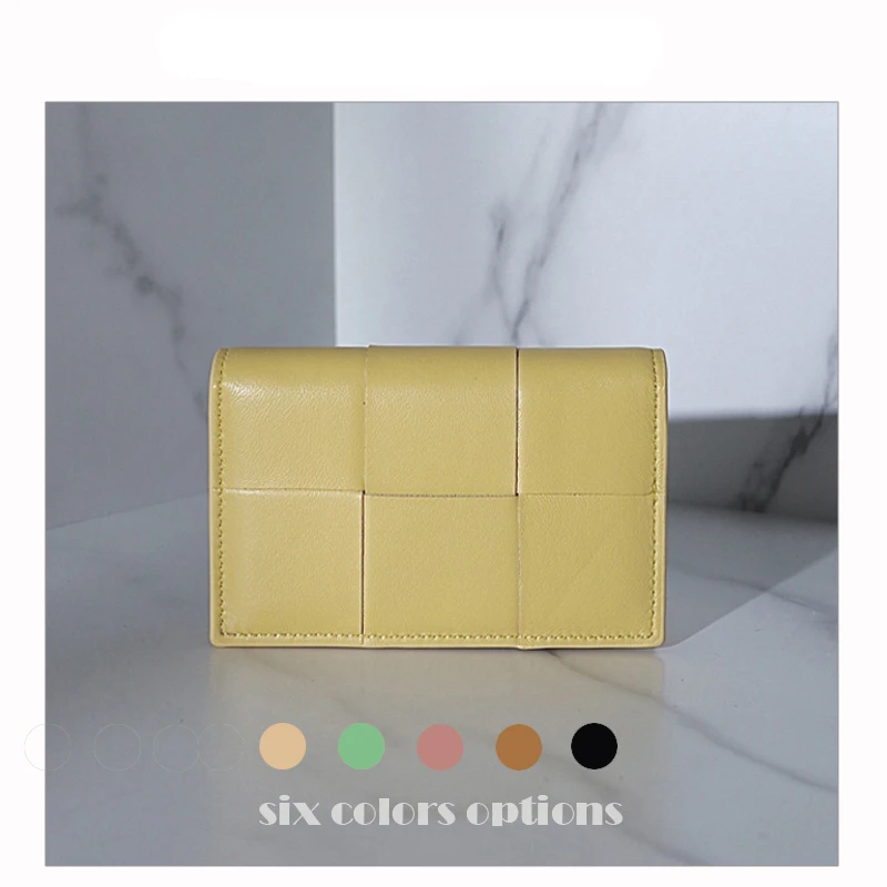 

New Luxury Weave Leather Card Holder Women Bifold Knit Cassette Female Business Credit Card Case Portable Lipstick Small Wallet