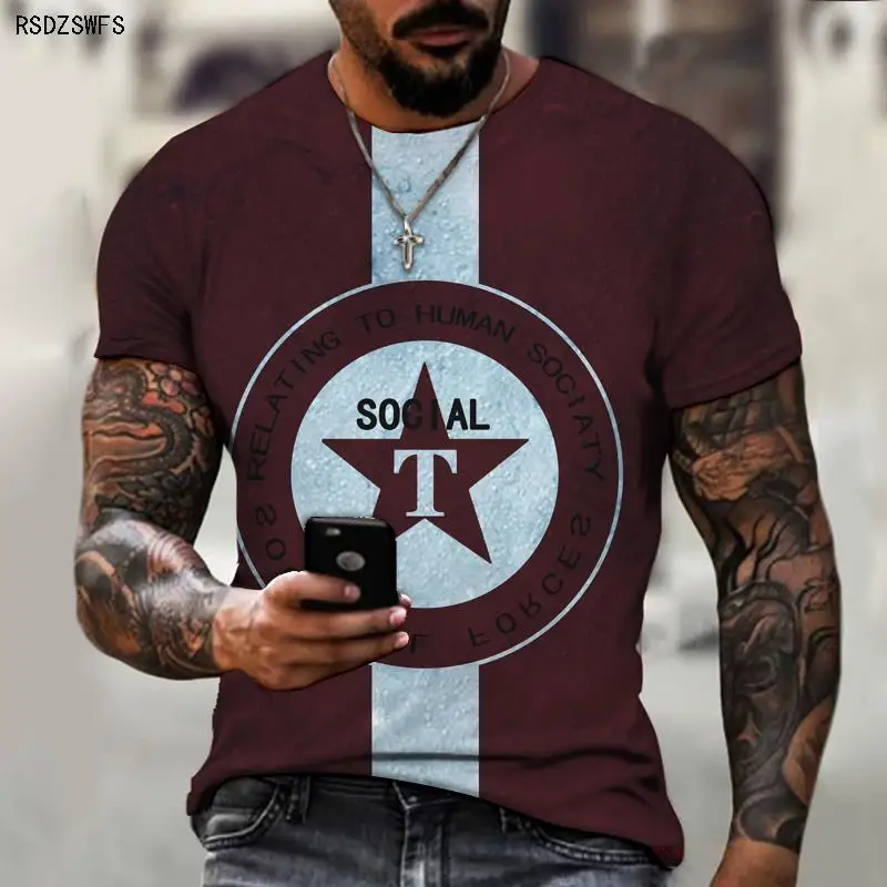 

Art Design Five-pointed Star Route 66 3D Printing Pattern Men's Shirts Round Neck Tops T-shirts Casual Clothes Oversized 5XL