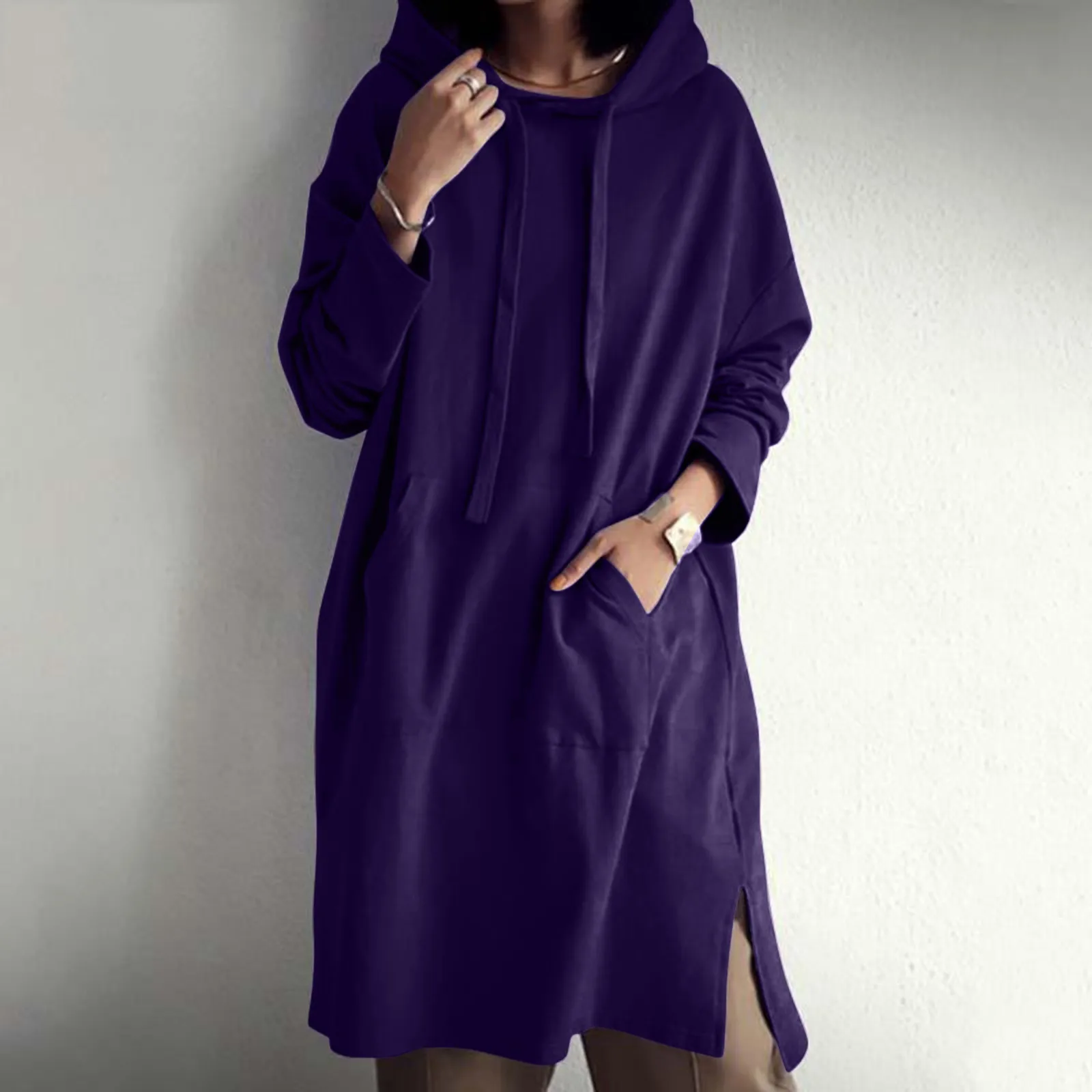 

Women's Long Sleeve Hoodie Dress Solid Pullover Loose Sweater Hooded Sweatshirt Long Tops With Sexy Sequin Dress for Women