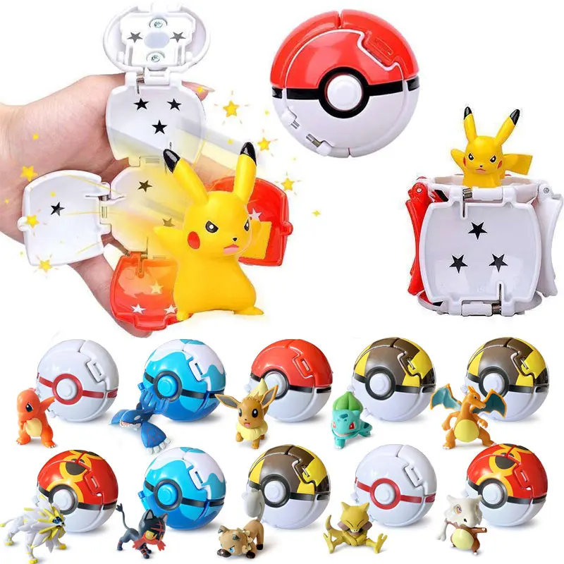 

NEW PVC Pokeball Cute Pokemon Figures Toys For Children Pikachu Gift Japan Anime Figures Flip Pokemon Ball Pokemon Figures