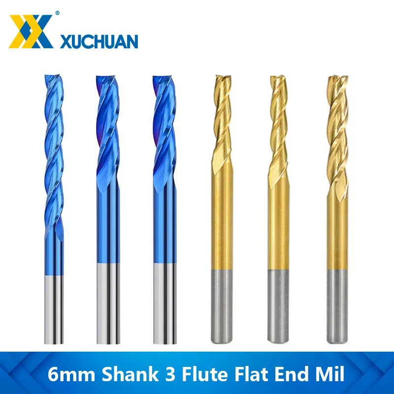 

Milling Cutter 3 Flute Flat End Mill 6mm Shank Carbide Flat CNC Router Bits Milling Tools