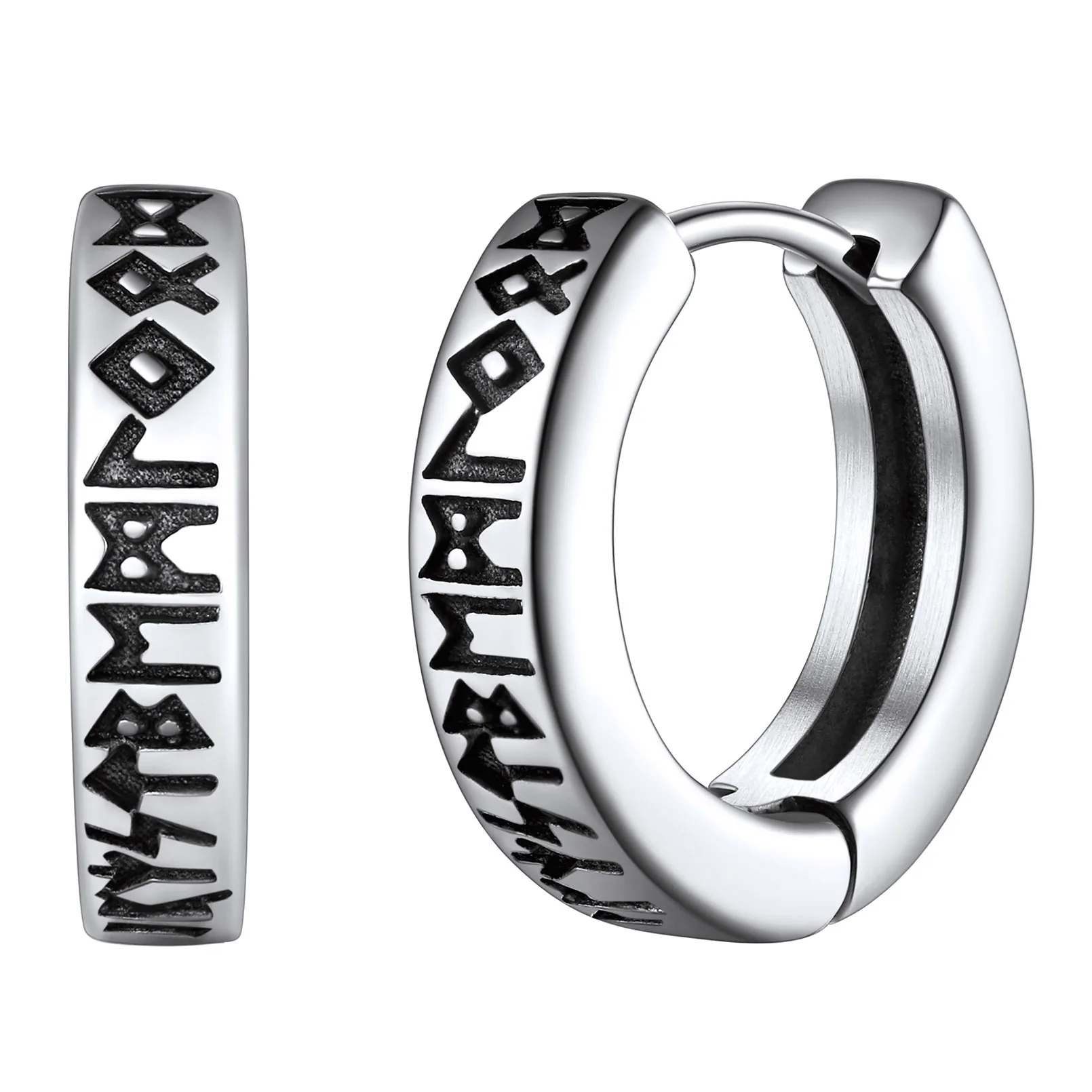 

ChainsPro 316L Stainless Steel Norwegian Viking Rune Hoop Earrings for Men Women Unisex 12mm Huggie Hoop Religious Earring Jewel