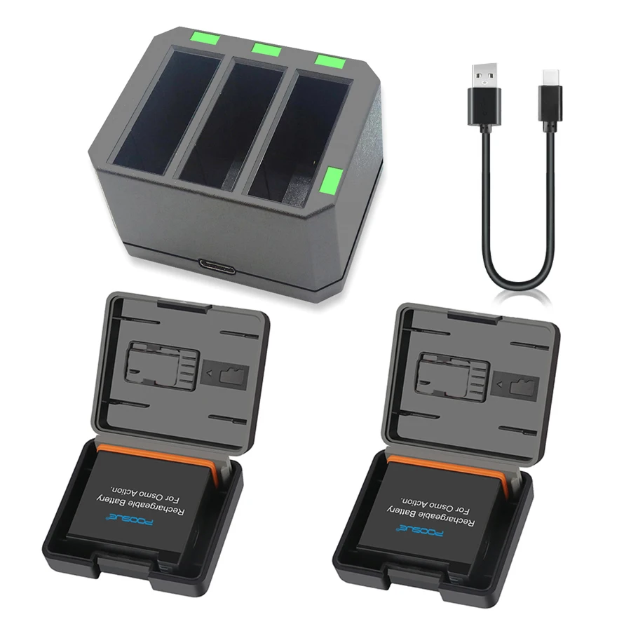

High-density lithium Battery Triple Charger and Charging Hub Battery For DJI Osmo Action Camera Charging Storage Box