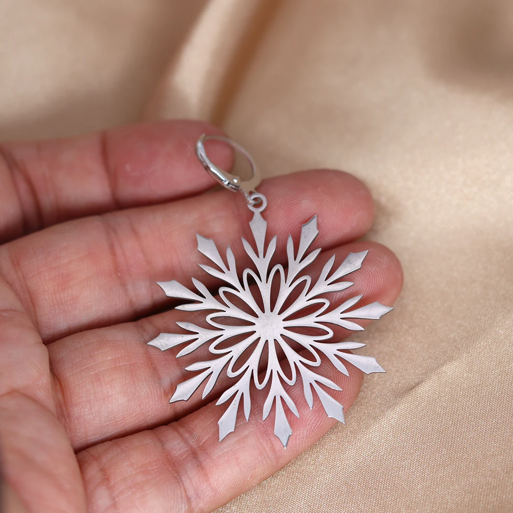 Серьги-кольца женские из нержавеющей стали в виде снежинок