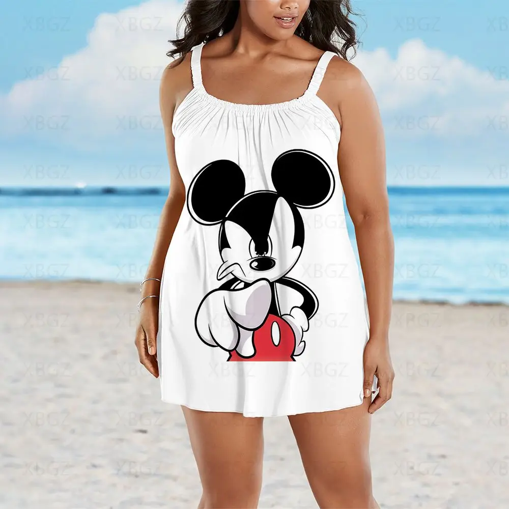 Plus Size Summer Outfits Loose Dresses Woman 2022 Minnie Mouse Women's Free Shipping Sling Beach Dress Sexy Boho Print Mickey