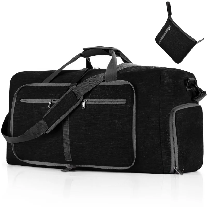 

Men Folding Travel Bag Protable Women Tote Bag Large Capacity Waterproof Nylon Travel Duffel Bag Black Luggage Male