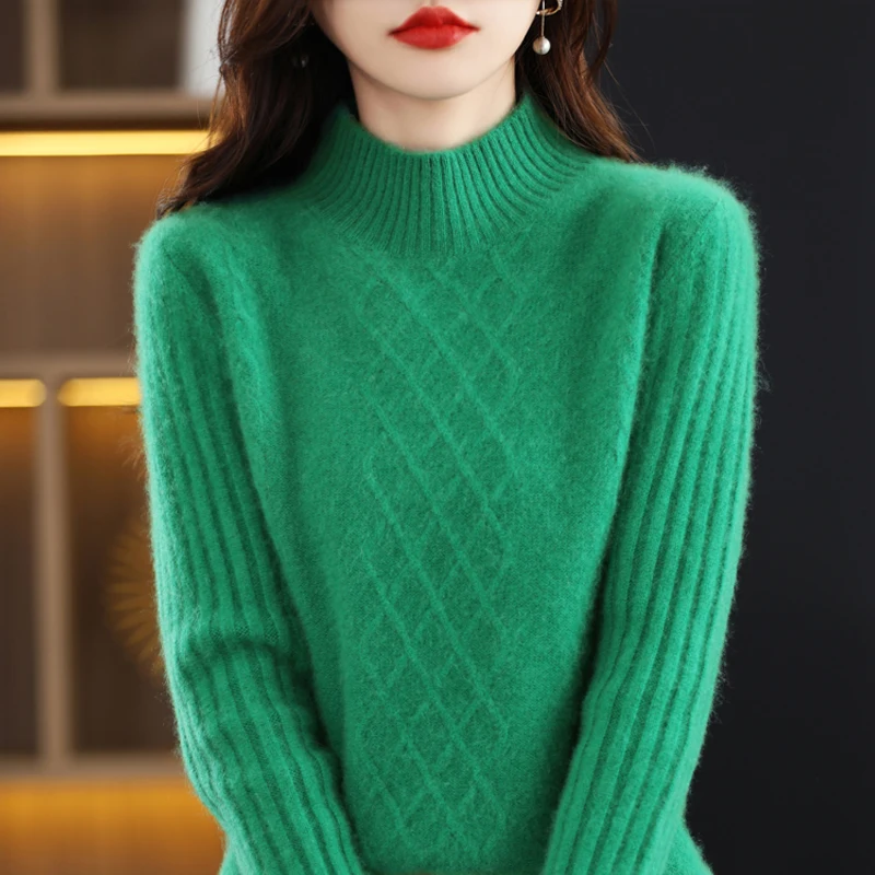 

Женский трикотажный пуловер с полувысоким воротником, Осень-зима