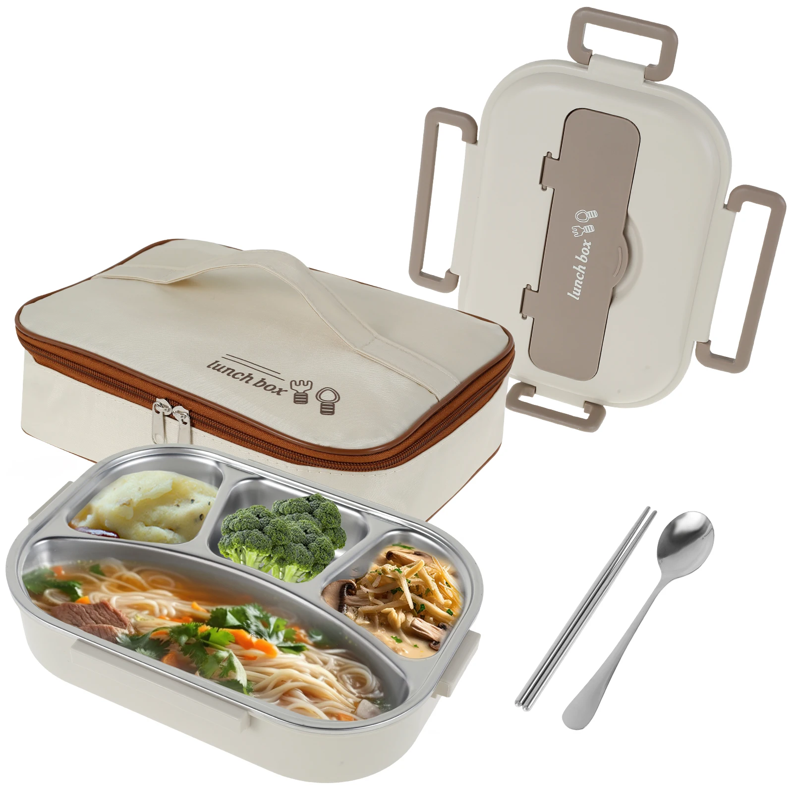 

2/4-Compartment Stainless Steel Bento Box with Insulation Lunch Bag Food Grade Thermal Lunch Box with Spoon Chopsticks
