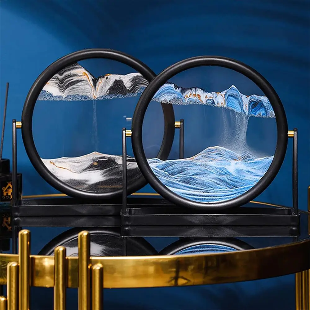 

Moving Sand Art Picture Round Glass 3D Hourglass Deep Sea Sandscape In Motion Display Flowing Sand Frame 25CM For home Decor