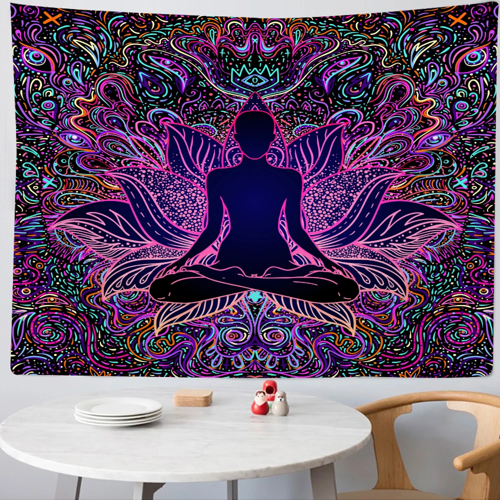 

Indian Meditation 7 Chakra Tapestry Psychedelic Wall Hanging Lotus Buddha Statue Mandala Tapestries Wall Cloth Carpet Yoga Mat
