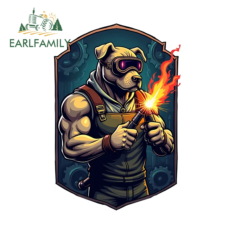 

EARLFAMILY Сварочная собака с маской, автомобильные наклейки, мигающий сварочный пистолет с животными, декор, индивидуальный виниловый ящик для инструментов для окон, устойчивый к царапинам