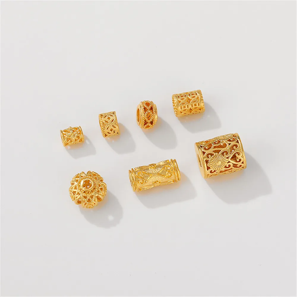 

1pcs Sand Gold Color Hollow Copper Coin Bucket Beads Round Drum Beads Separated Beads Handmade DIY Chain Headpiece Material