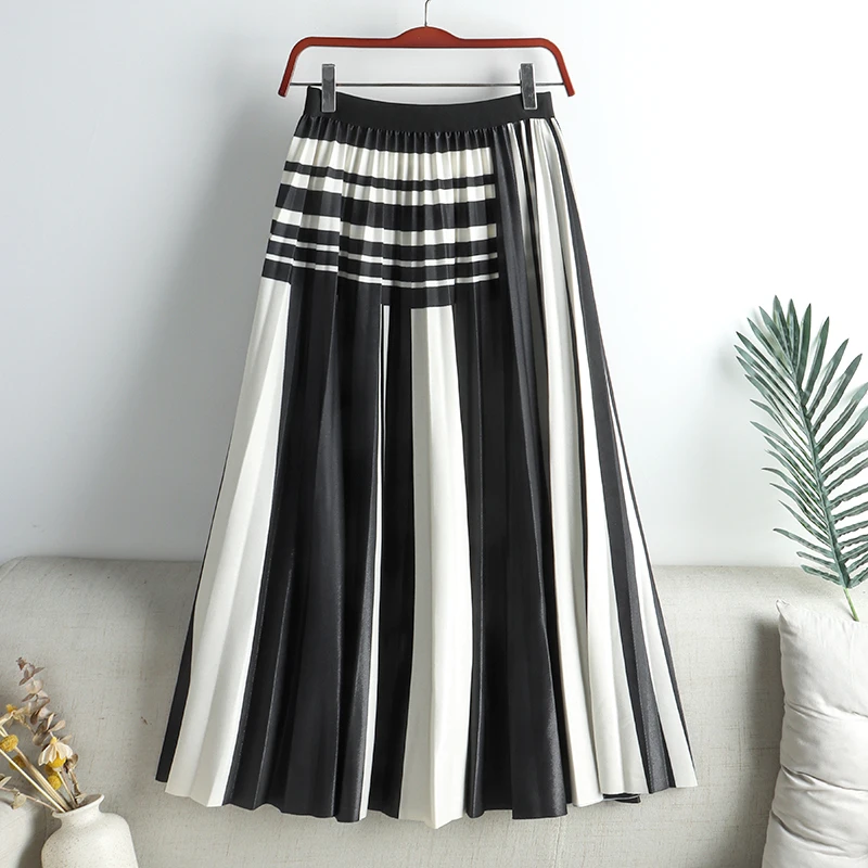 Women A Line Pull-on Style Trendy Maxi Skirts Tiered Pleated Layers Elastic Waist for Ladies enlarge