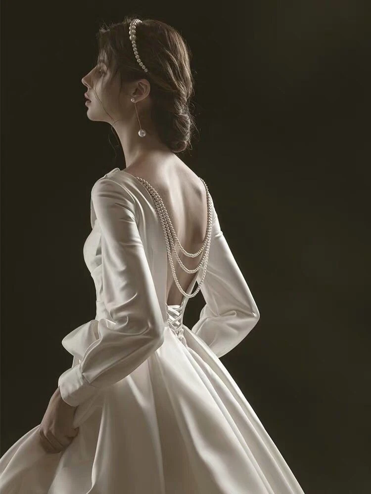 

Женское атласное платье It's yiiya, белое элегантное платье с открытой спиной и длинным рукавом на заказ на лето 2019