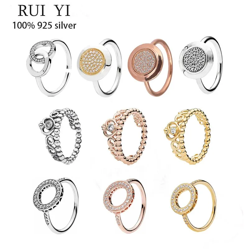 

Fit Original Luxury Real 925 Sterling Silver Authentic Pan Ring For Women Crown Princess Couple Diy Fashion Wedding Jewelry