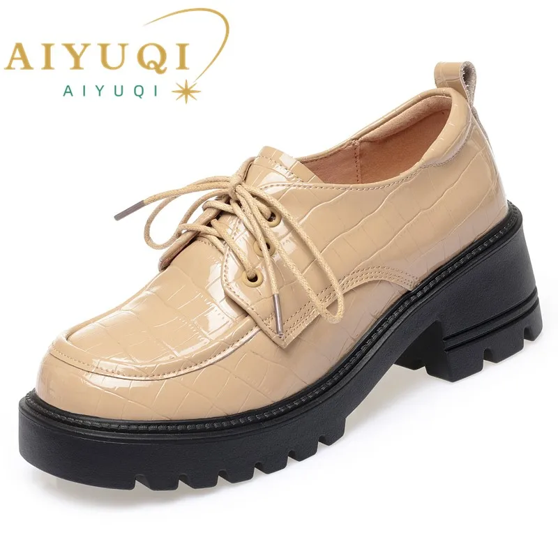 AIYUQI Women Loafers Genuine Leather 2023 New Fashion Platform Shoes Ladies Lace-up British Style Large Size Women Shoes
