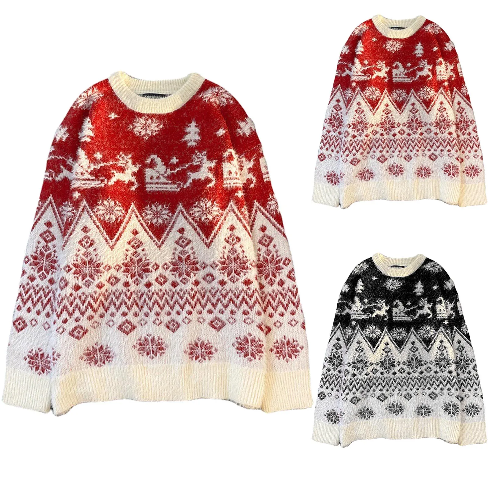 

Женский Рождественский вязаный свитер с принтом головы Санты, пуловер с круглым вырезом, свитеры для женщин на осень