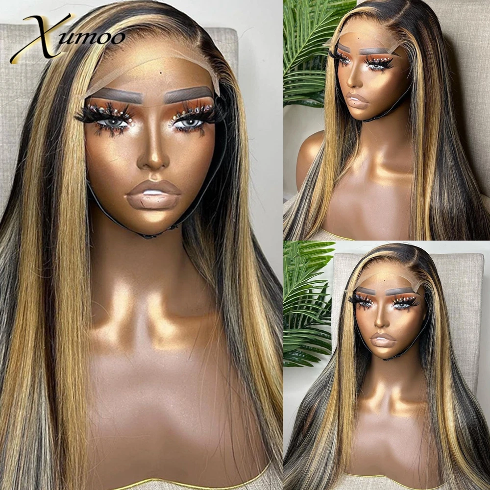 XUMOO Highlight Blonde 13×4 Lace Front Wigs Brown Color For Women Pre-Plucked Transparent Lace Peruvian Straight Human Hair Wig