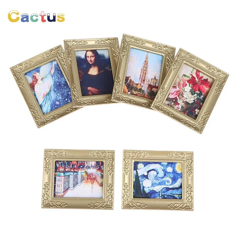 Dollhouse Miniature 1:12 Mini Decorative Accessories Antique Manny Frame Oil Painting Mona Lisa DIY Wooden Doll House