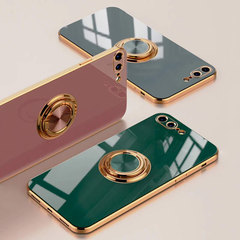 Luxury Plating Soft Case For iPhone 13 12 11 Pro Max XS XR X 7 8 Plus iPhone13 iPhone12 13Pro 12Pro Cover With Ring Holder Stand