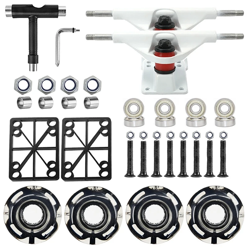 Double-Warped Skateboard Bracket Flash Wheel White Paint Bridge Set Bracket Skateboard Bridge PU Wheel Bracket