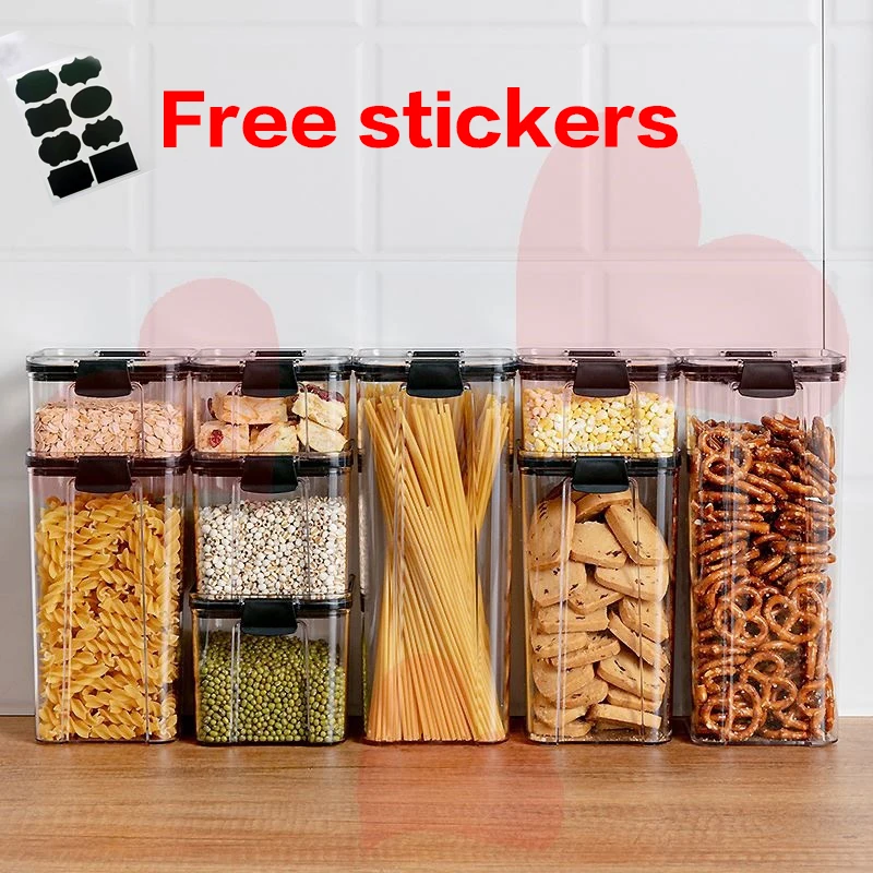 

Transparent With Lid Pantry Pasta Box Multigrain Sealed Cans Food Storage Container Plastic Kitchen Refrigerator Cereal jars