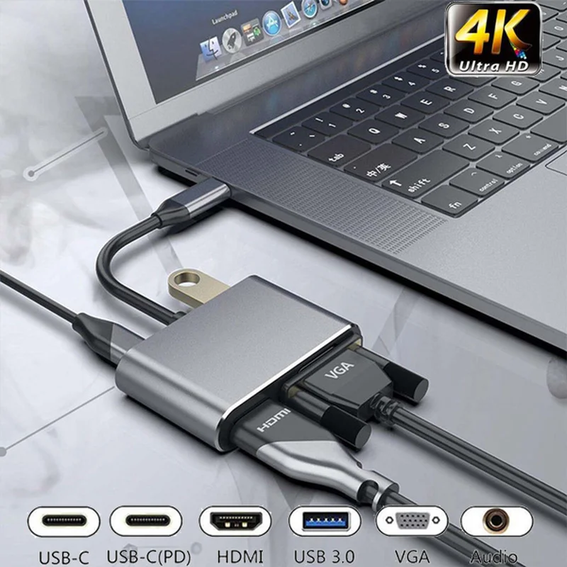 

4K Type C к HDMI-совместимый VGA USB 3,0 конвертер 4 в 1 док-станция USB C концентратор USB-адаптер кабель для телефона Macbook ноутбука