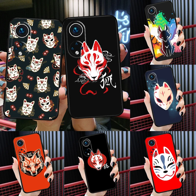 Японская Маска Kitsune Fox для Huawei P40 Lite P20 P30 Pro Nova 9 5T P Smart 2019 чехол Honor 50 8X 9X 10i | Мобильные