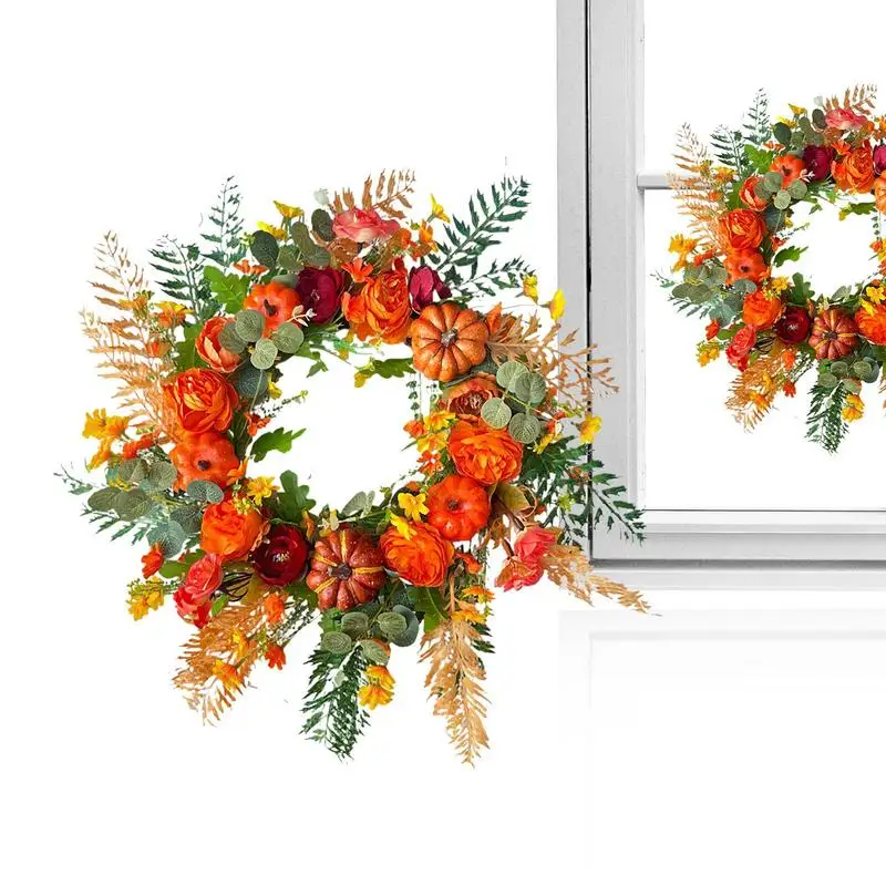 

Венок из тыквы, искусственные осенние украшения в виде тыквы, Осенний венок, искусственный цветок пиона, венок, украшение для передней двери на осень