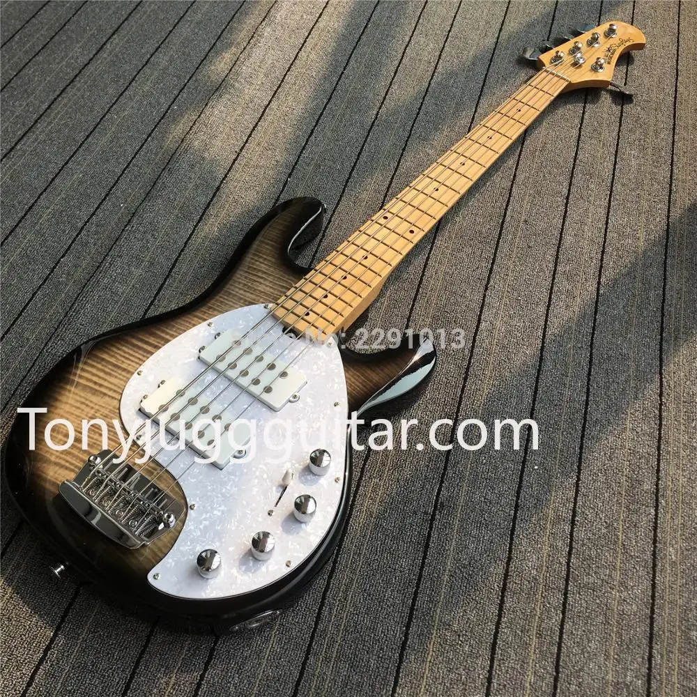 Музыкальный человек Ernie Ball StingRay черный Пламя клен Топ 5 струн электрическая