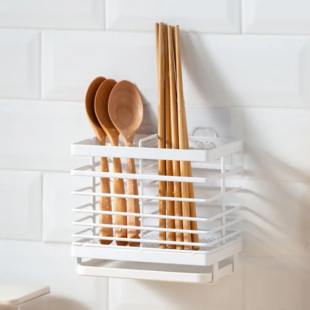 

Kitchen Hanging Drain Basket 2 Compartments Wall-mounted Drying Rack Cutlery Organizer For Chopsticks Spoon Fork Kitchen Supply