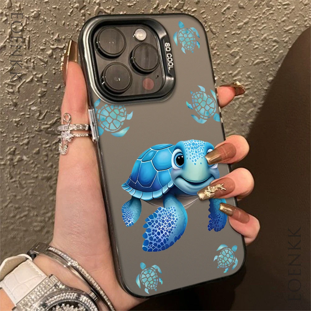 Фото Симпатичный синий чехол для телефона черепахи iPhone 16 Pro Max чехол iPhone 14 15 13 12 11 XS X 15 14 Plus 12 13 Mini Protection Hard Cover №2