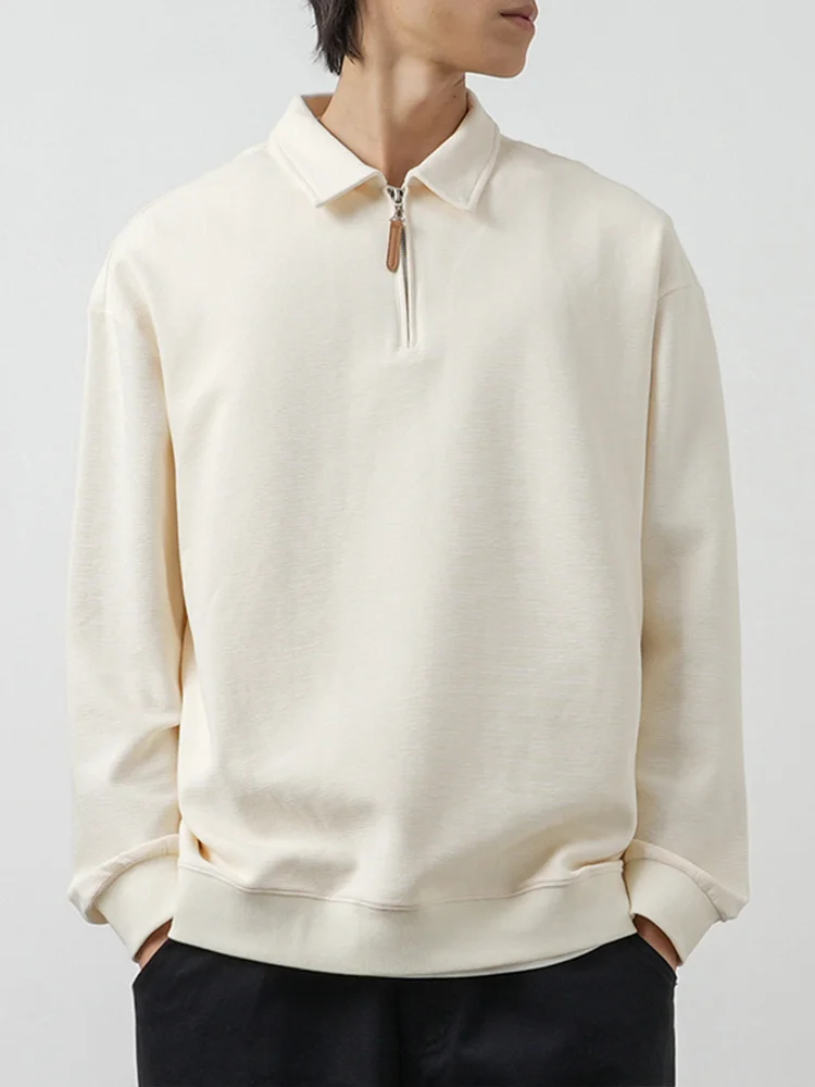 Мужская Однотонная рубашка-поло Dukeen на молнии с длинным рукавом Повседневная