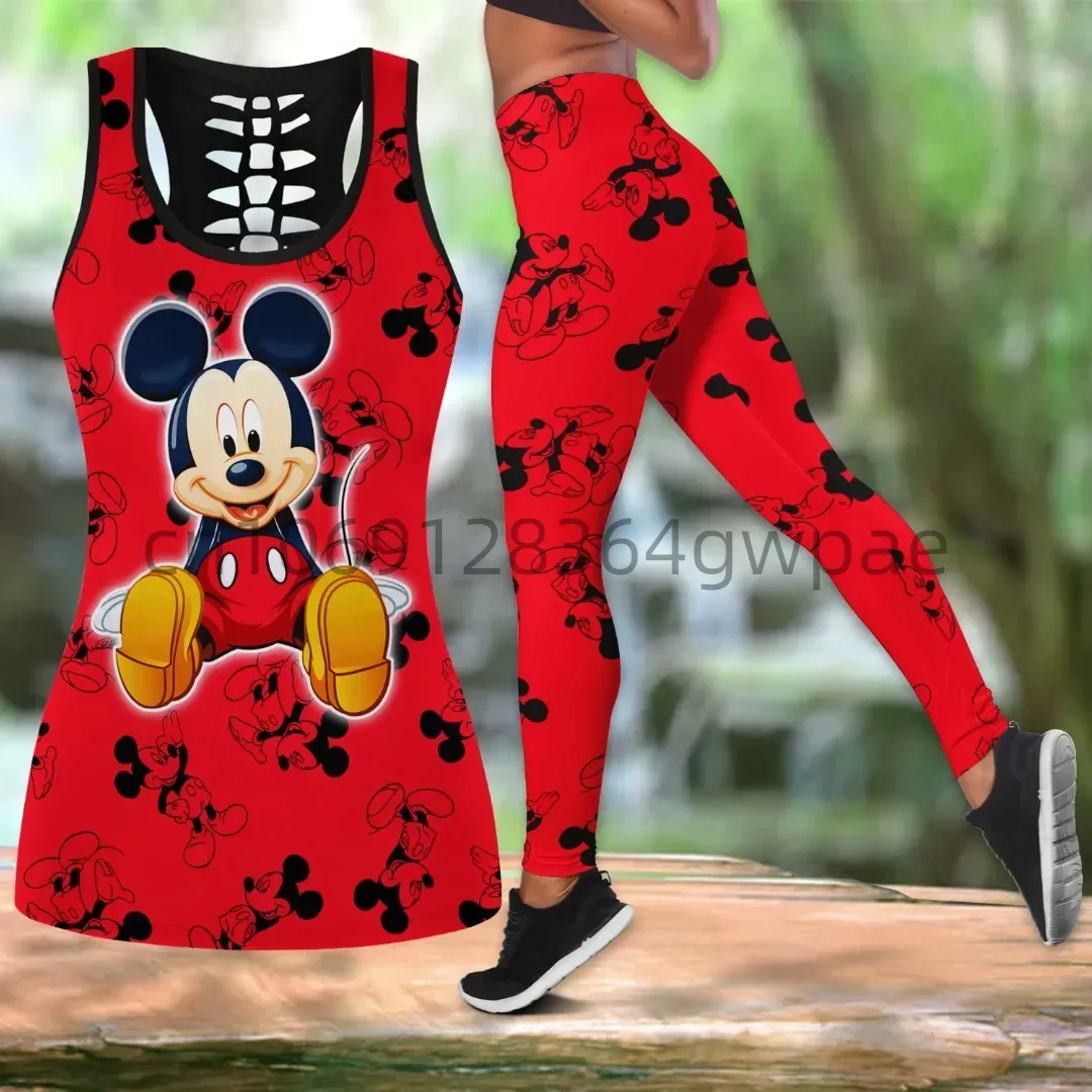 Disney Mickey Women's Book Hollow Tank Top+Women's Leggings Yoga Wear Fitness Sports Suit Top