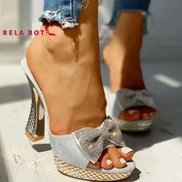 bowknot summer slippers women platform crystal thick high heels shoes woman trendy fashion female sexy fish mouth cool slippers