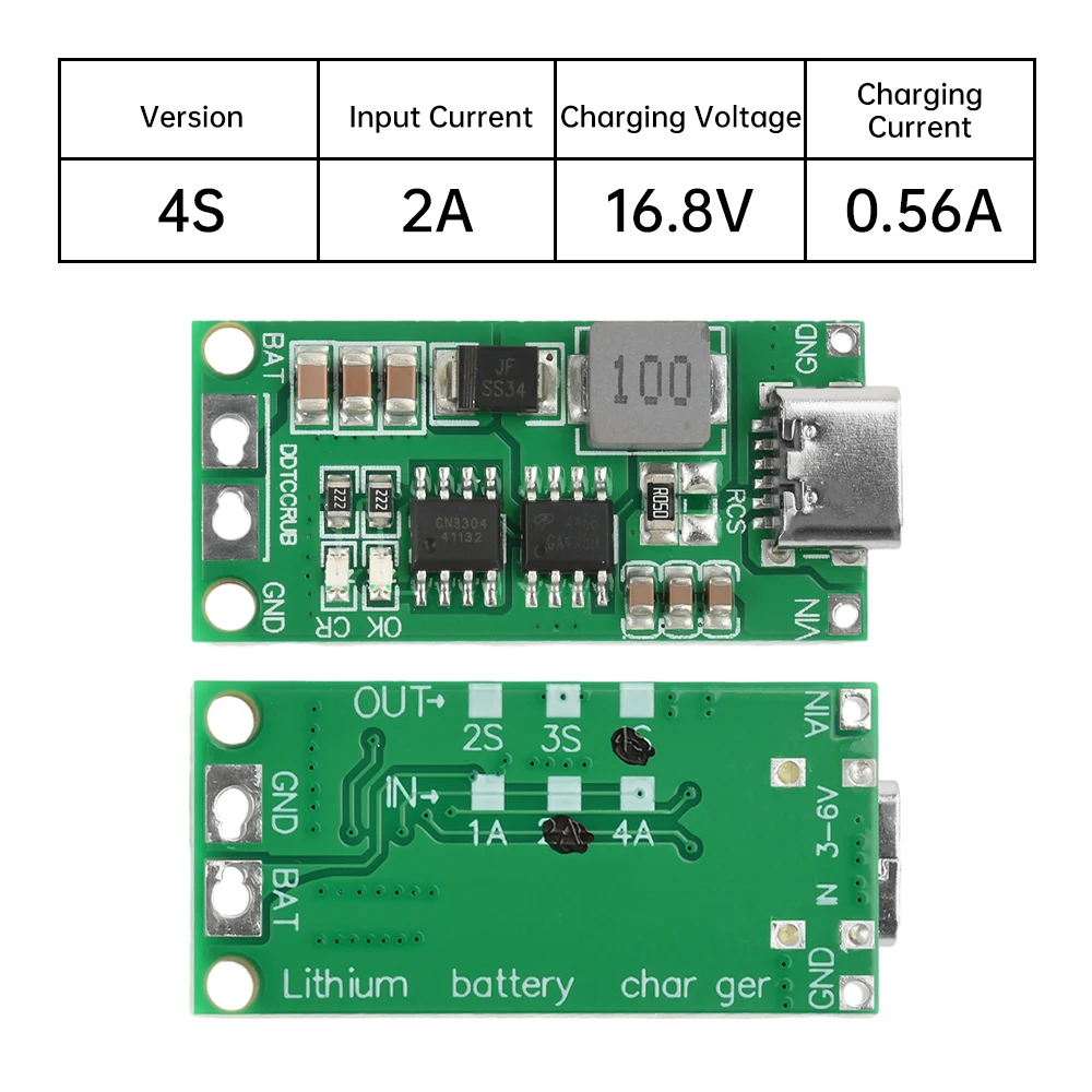 

2S/3S/4S 1-4A Модуль зарядки литиевой батареи DC3-6V до 8,4V/12,6V/16,8V Модуль повышающего зарядного устройства