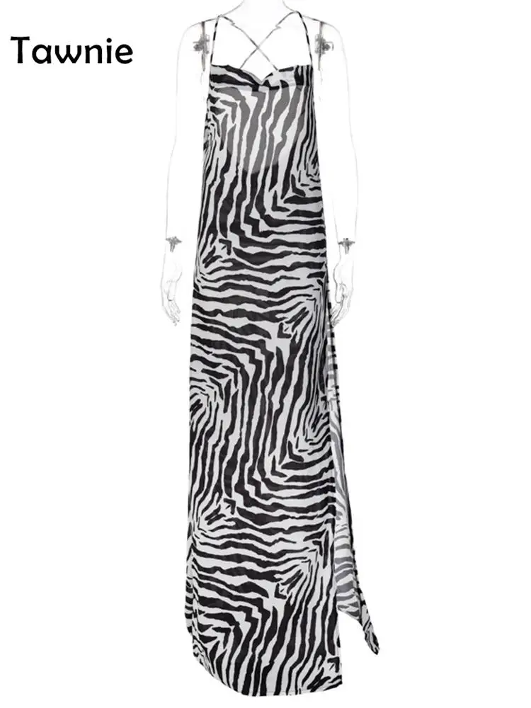 Женское платье с открытой спиной Tawnie летнее Бандажное платье-макси принтом зебры