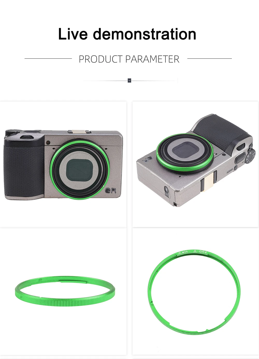Фото Кольцо для объектива FOTGA из алюминия для камеры Ricoh GRIV GR4, заменяет декоративное кольцо объектива, доступно в черном, красном, сером и зеленом цветах. №2