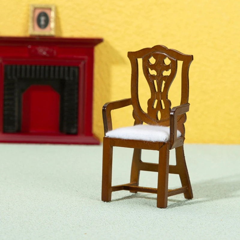 

1pc Wood Retro Chair Model Furniture Restaurant Scene Decor Toy Dollhouse Miniature Chair European Armchair