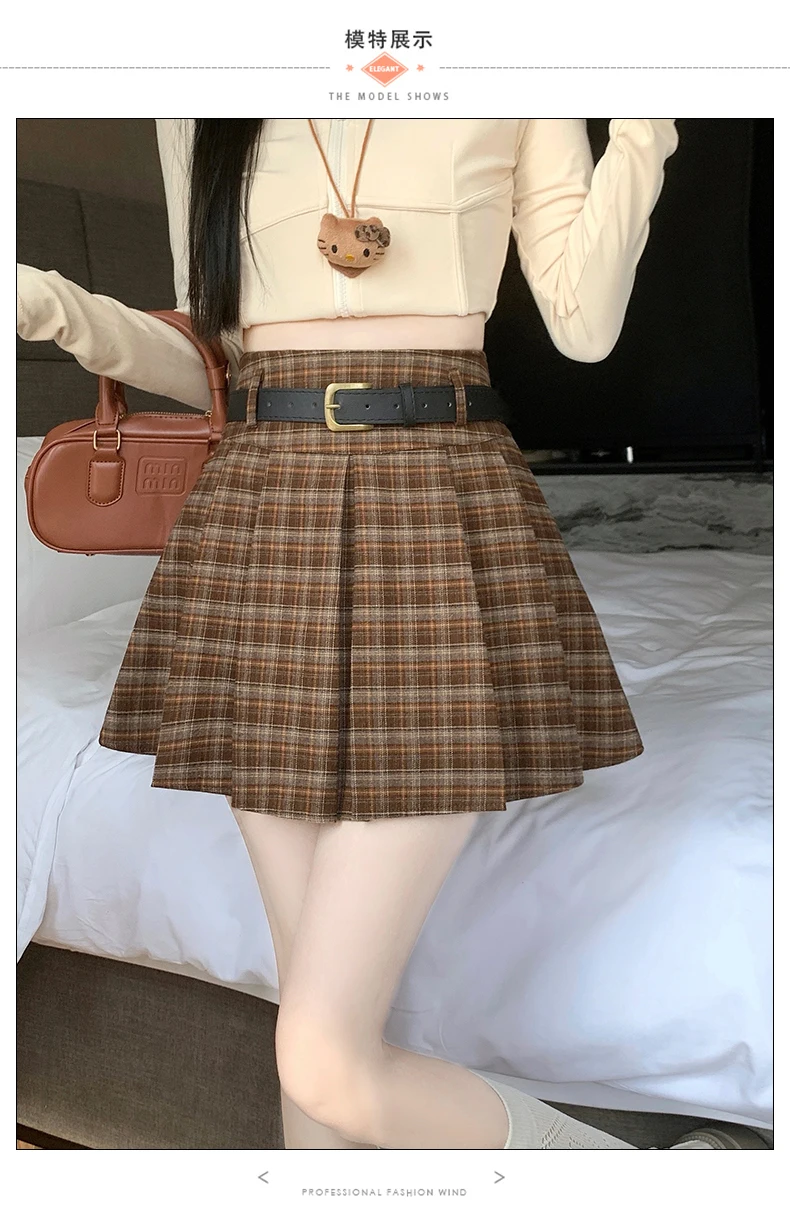 Осень-зима 2024 новая Женская Ретро Юбка в клетку плиссированная юбка с высокой