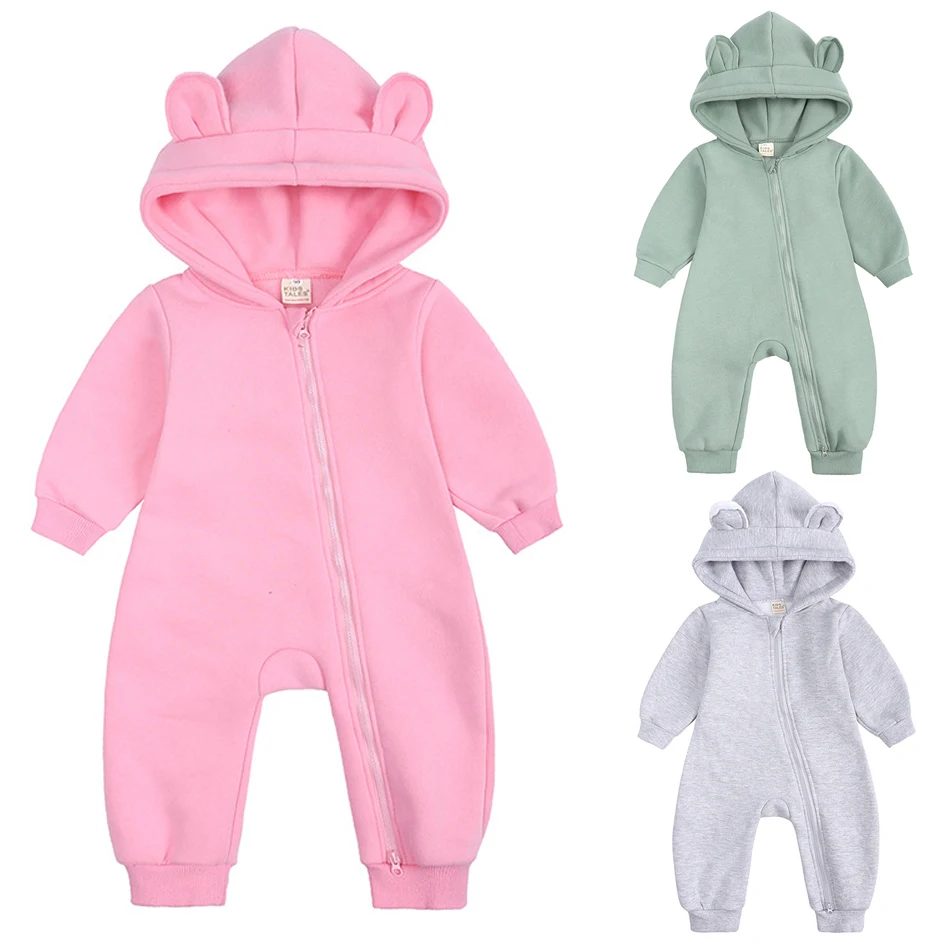 

Winter Mickey Ear Baby Jumpsuits Girl Boy Baby Plus Velvet Clothes Newborn Clothing New Year Warm Trousers Romper Clothes 0-24M